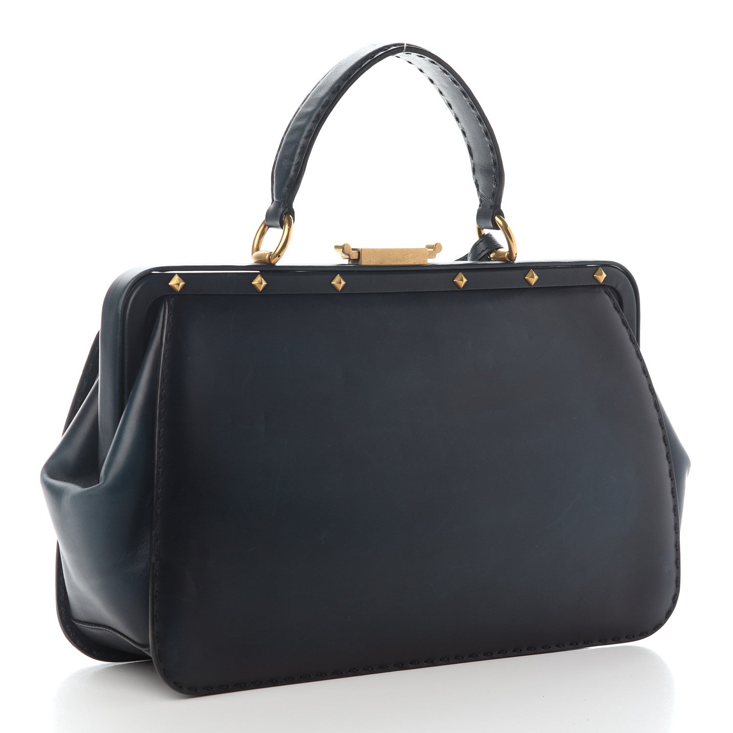 Gucci Calfskin Large Lady Stirrup Top Handle Dark Blue 2 of 10