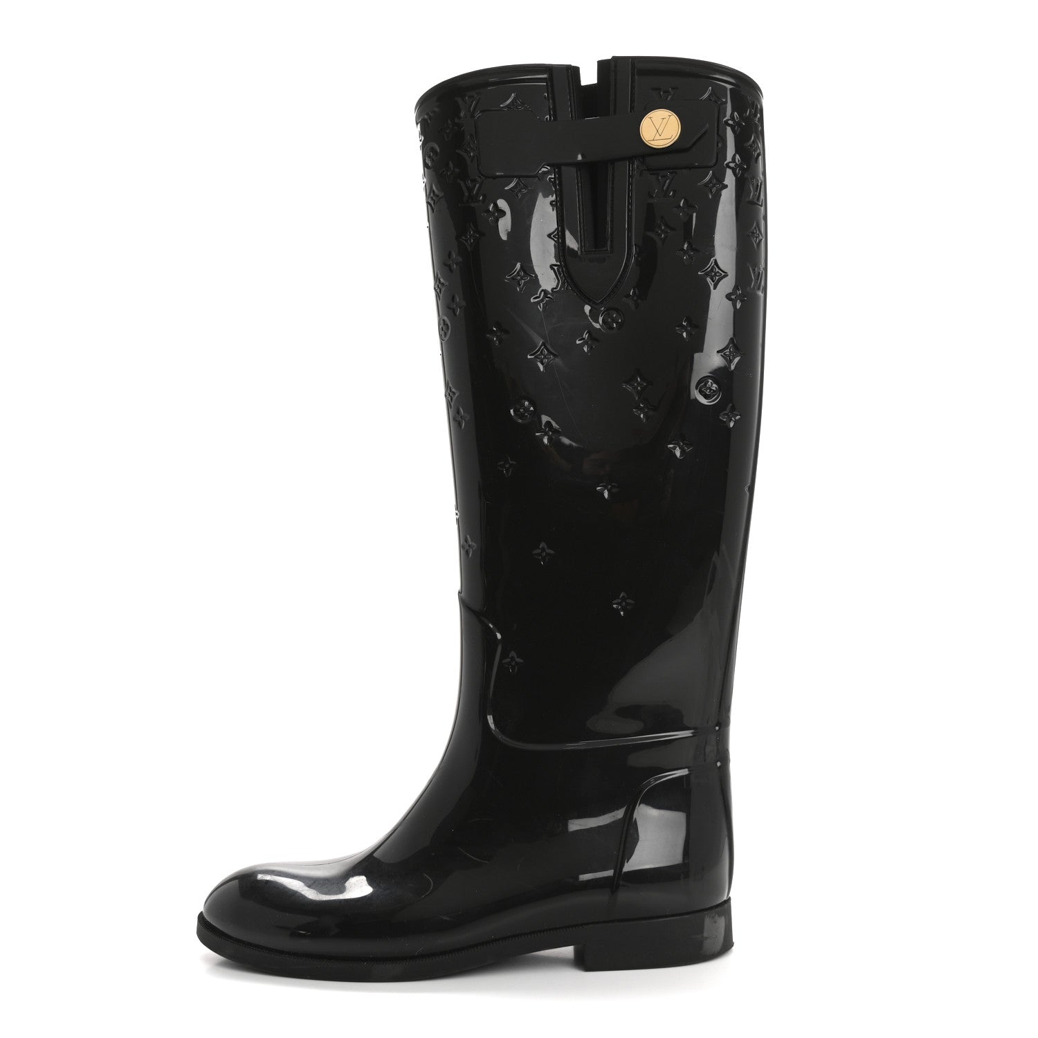 Louis Vuitton Rubber Embossed Monogram Drops High Rain Boots 37 Black 1 of 12