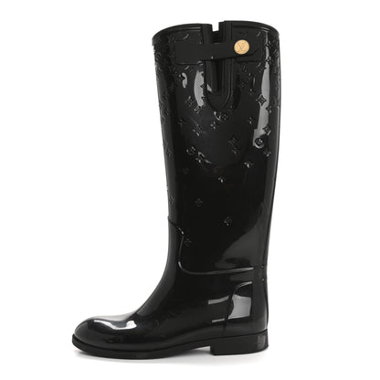 Louis Vuitton Rubber Embossed Monogram Drops High Rain Boots 37 Black 1 of 12
