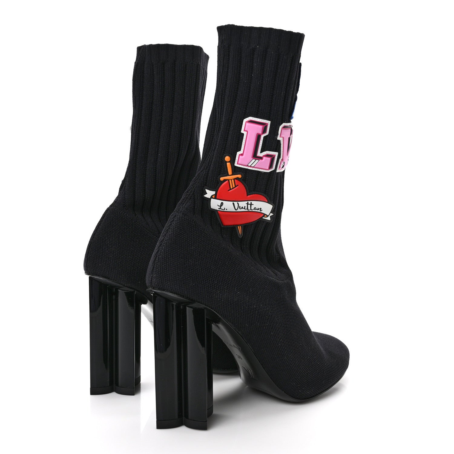 Louis Vuitton Stretch Fabric LV Black Heart Sock Ankle Boots 38 Black 4 of 6