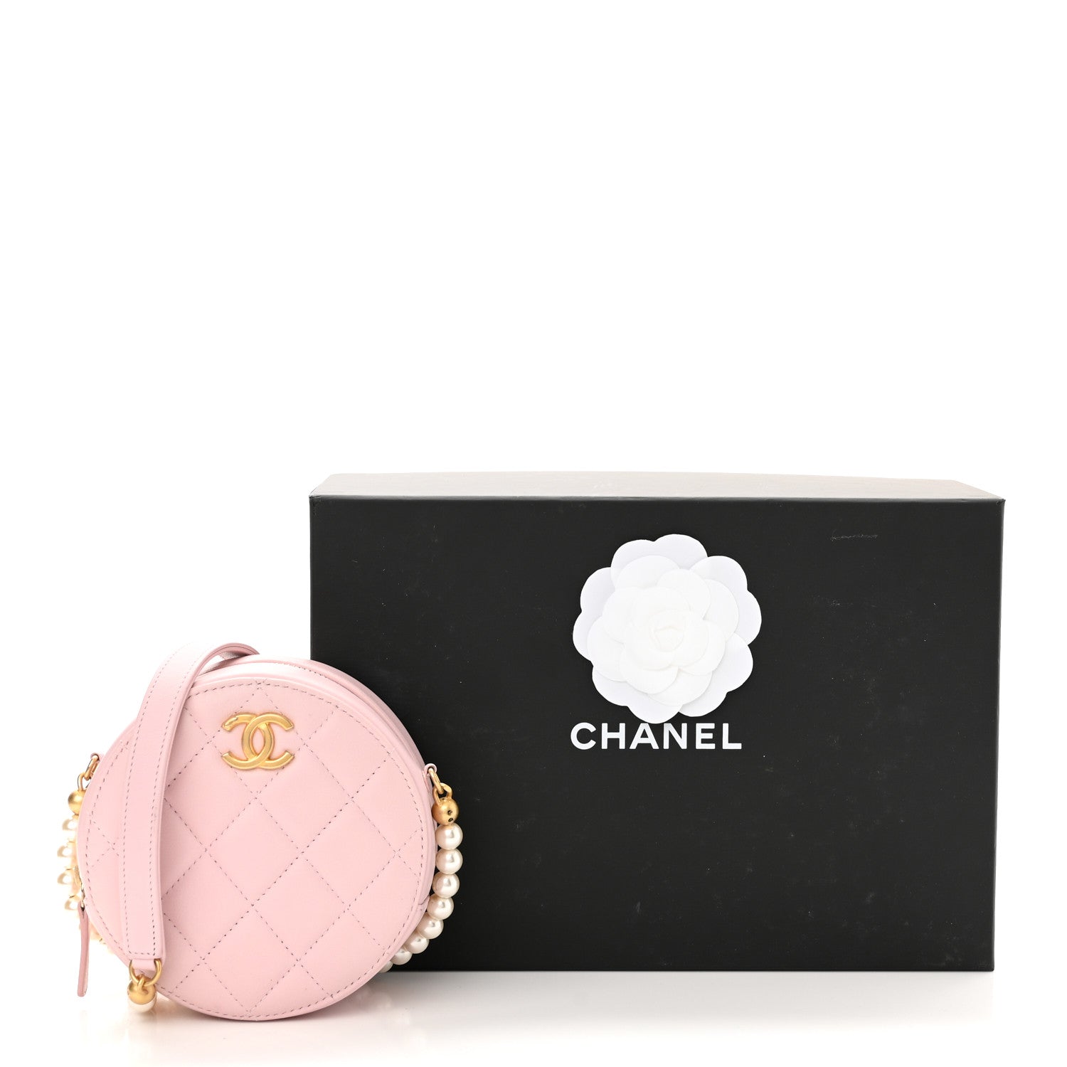 Chanel Calfskin Quilted Pearl Round Clutch With Chain Light Pink 11 of 11