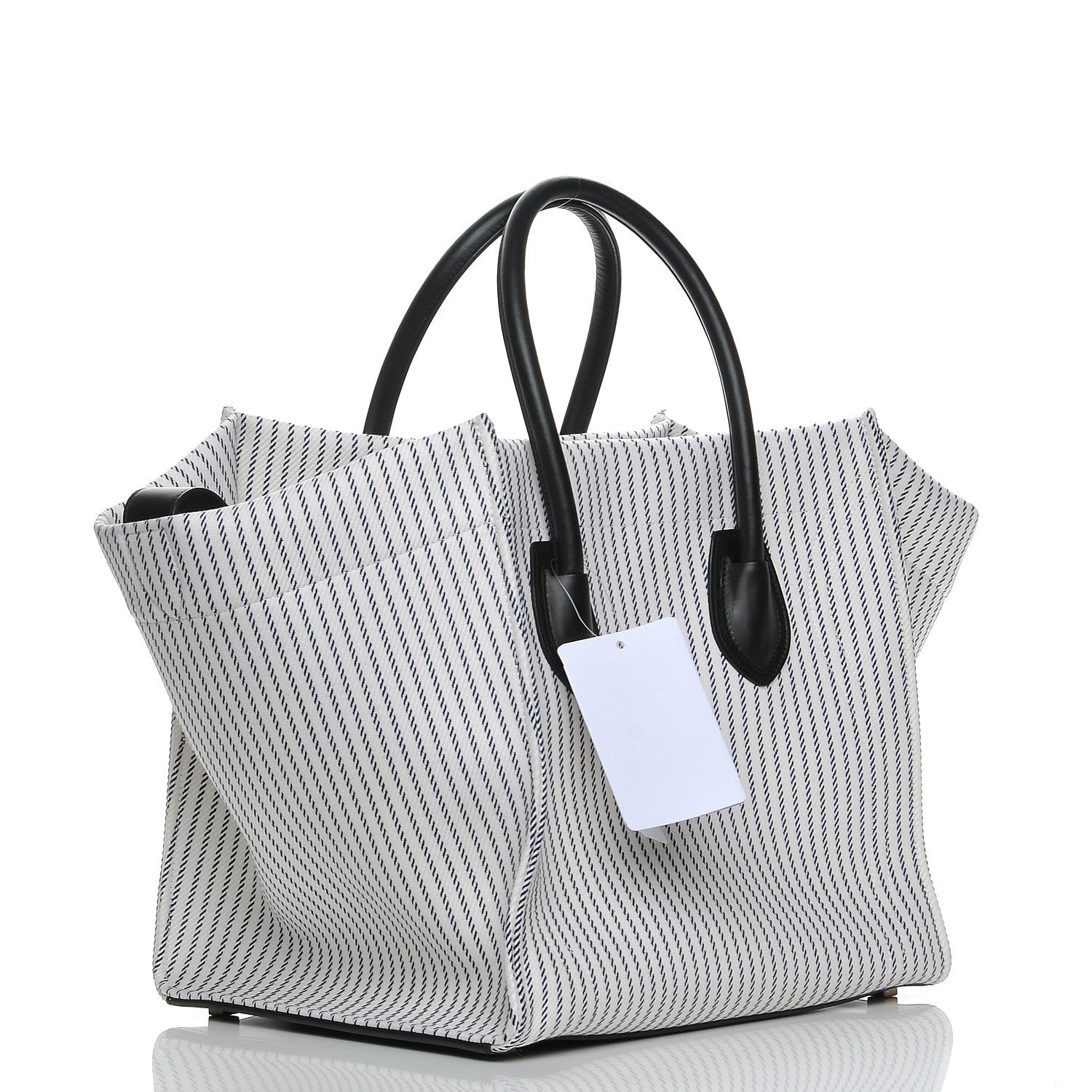 Celine Cotton Canvas Striped Medium Phantom Luggage White Navy 3 of 9
