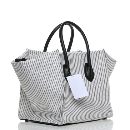 Celine Cotton Canvas Striped Medium Phantom Luggage White Navy 3 of 9