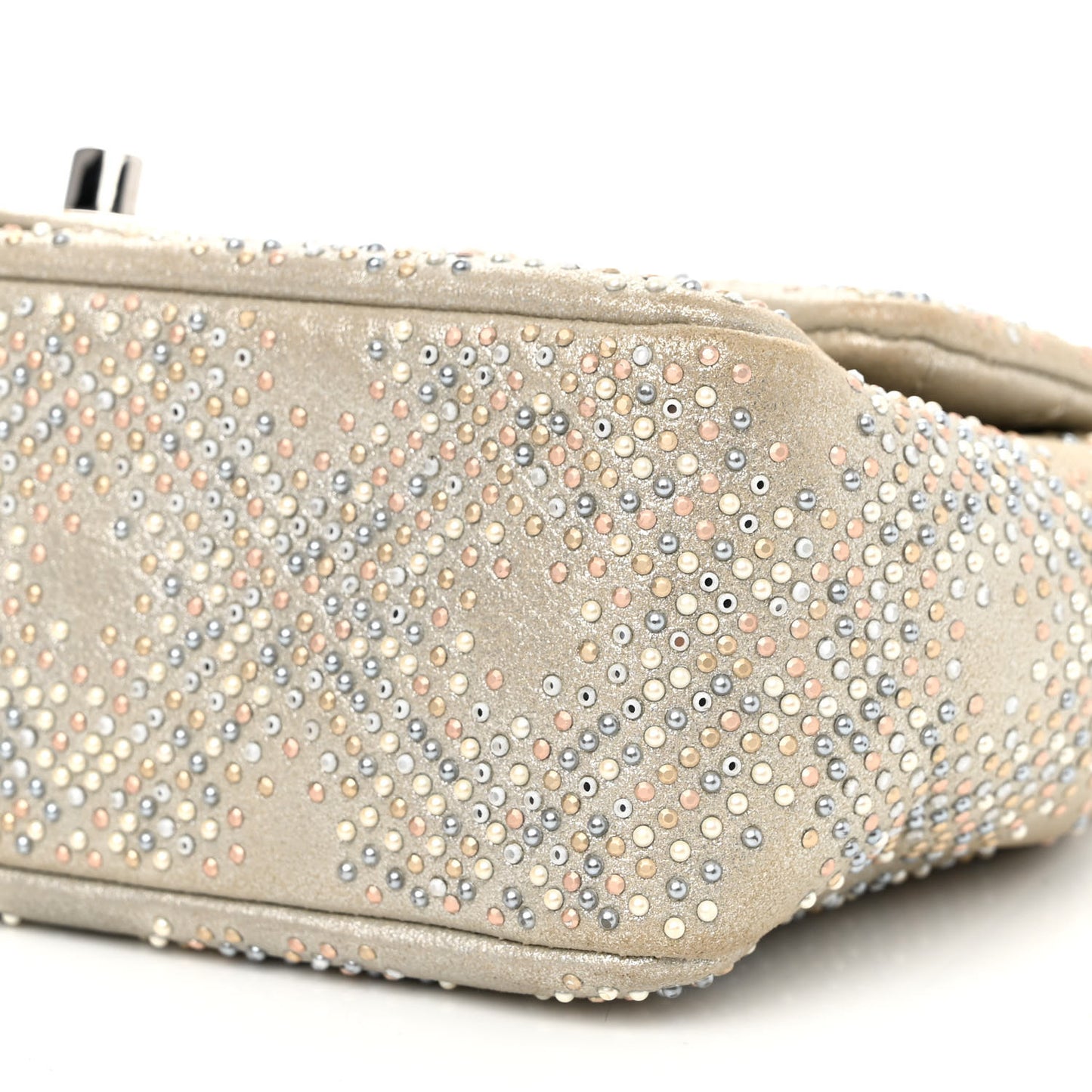 Iridescent Calfskin Studded Mini Flap Silver