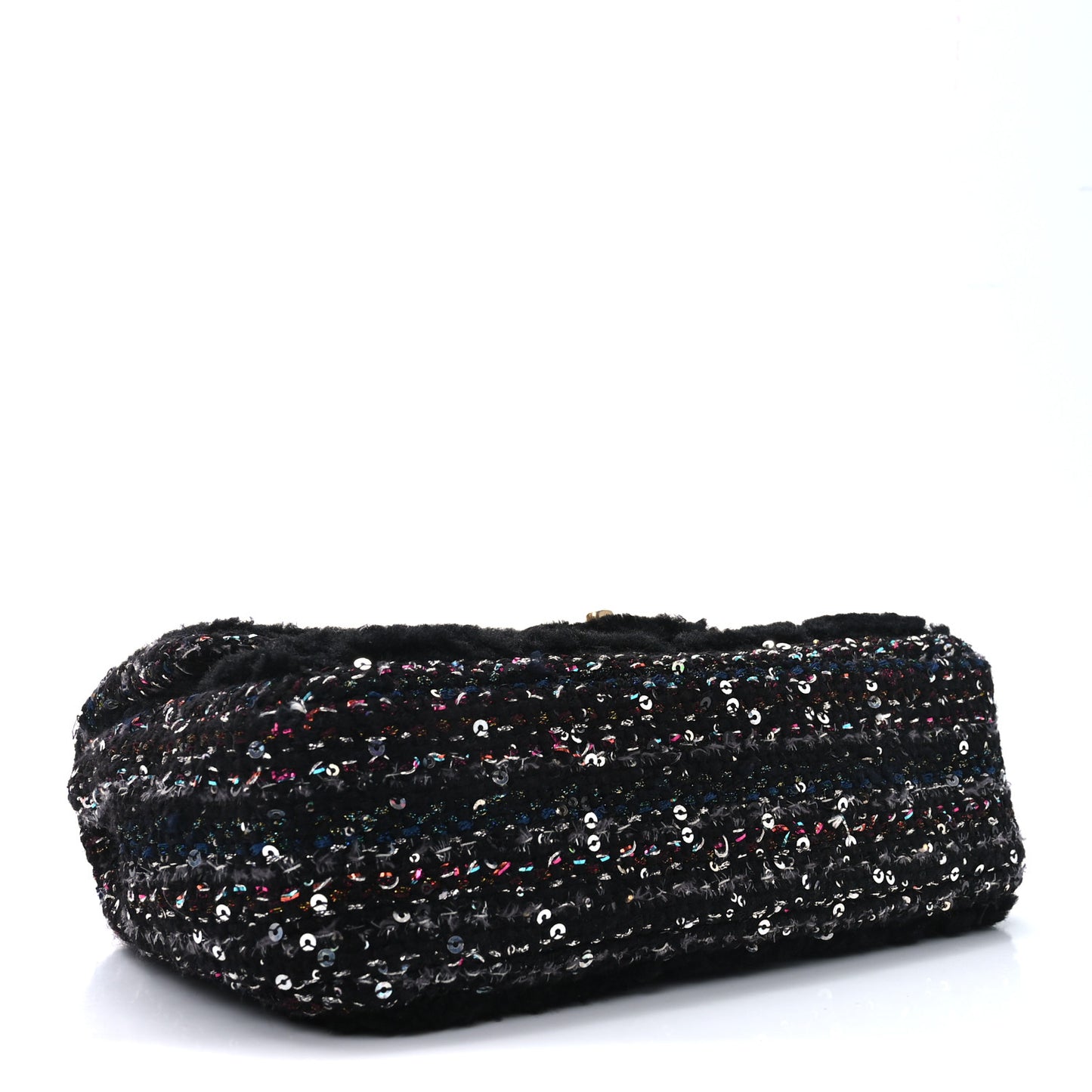 Shearling Sequin Tweed Quilted Single Flap Black