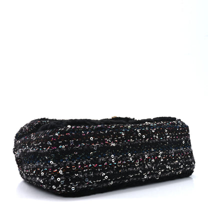 Chanel Shearling Sequin Tweed Quilted Single Flap Black 4 of 10