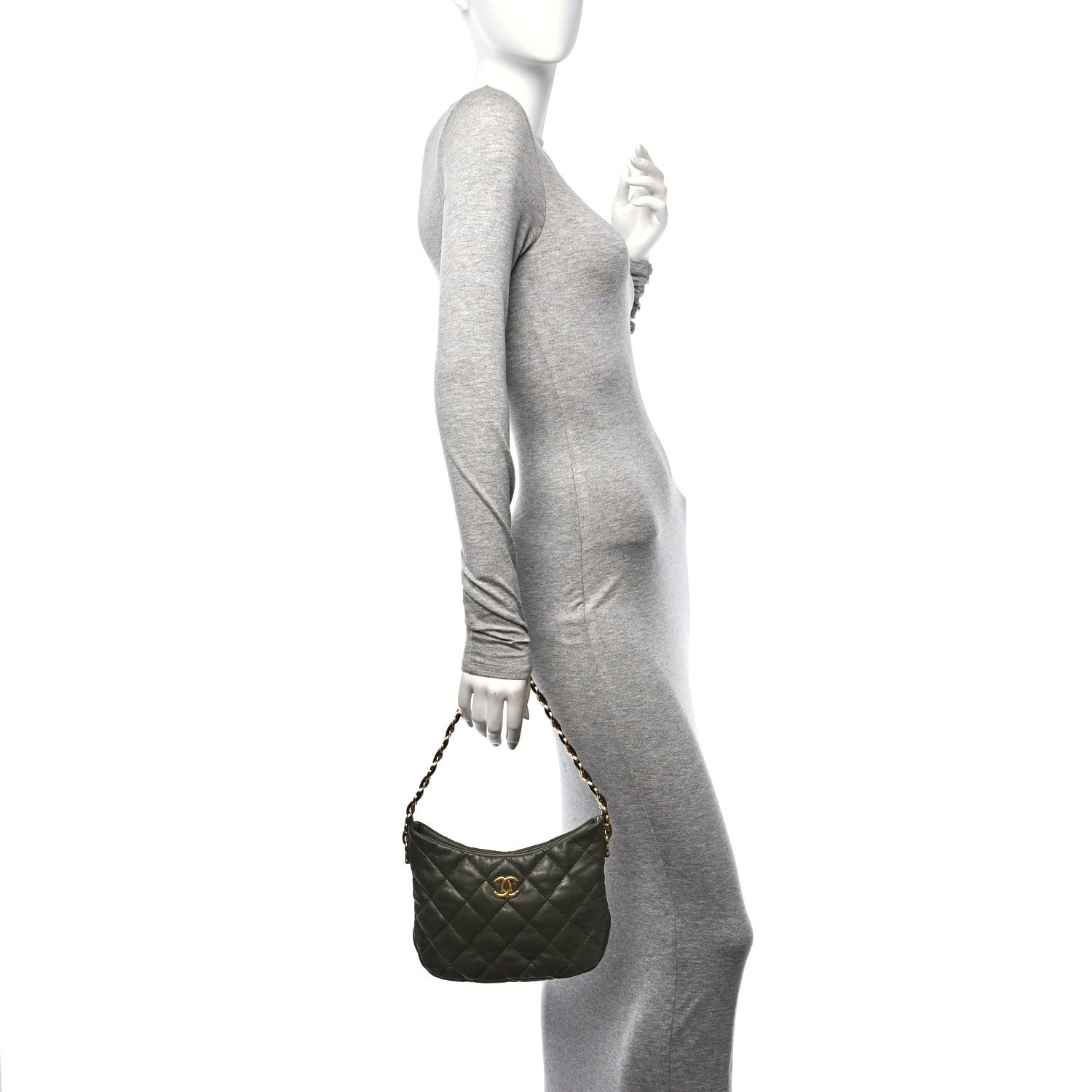 Chanel Lambskin Quilted CC Links Hobo Khaki 2 of 10