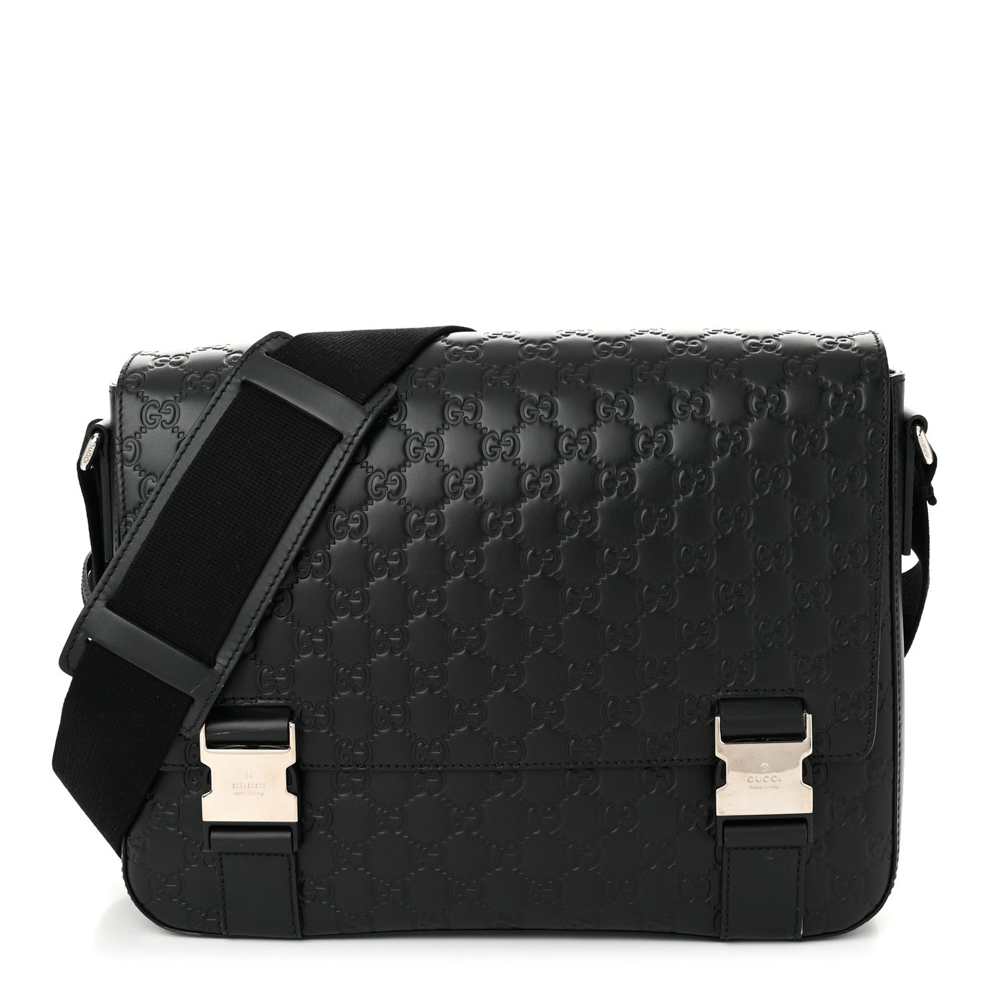Guccissima Signature Medium Double Buckle Flap Messenger Bag Black