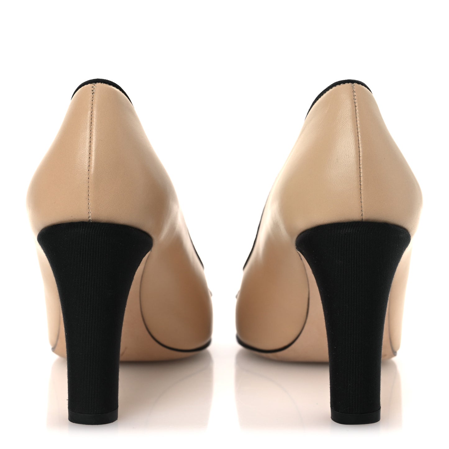 Calfskin Grosgrain Cap Toe Pearl Pumps 36.5 Beige Black