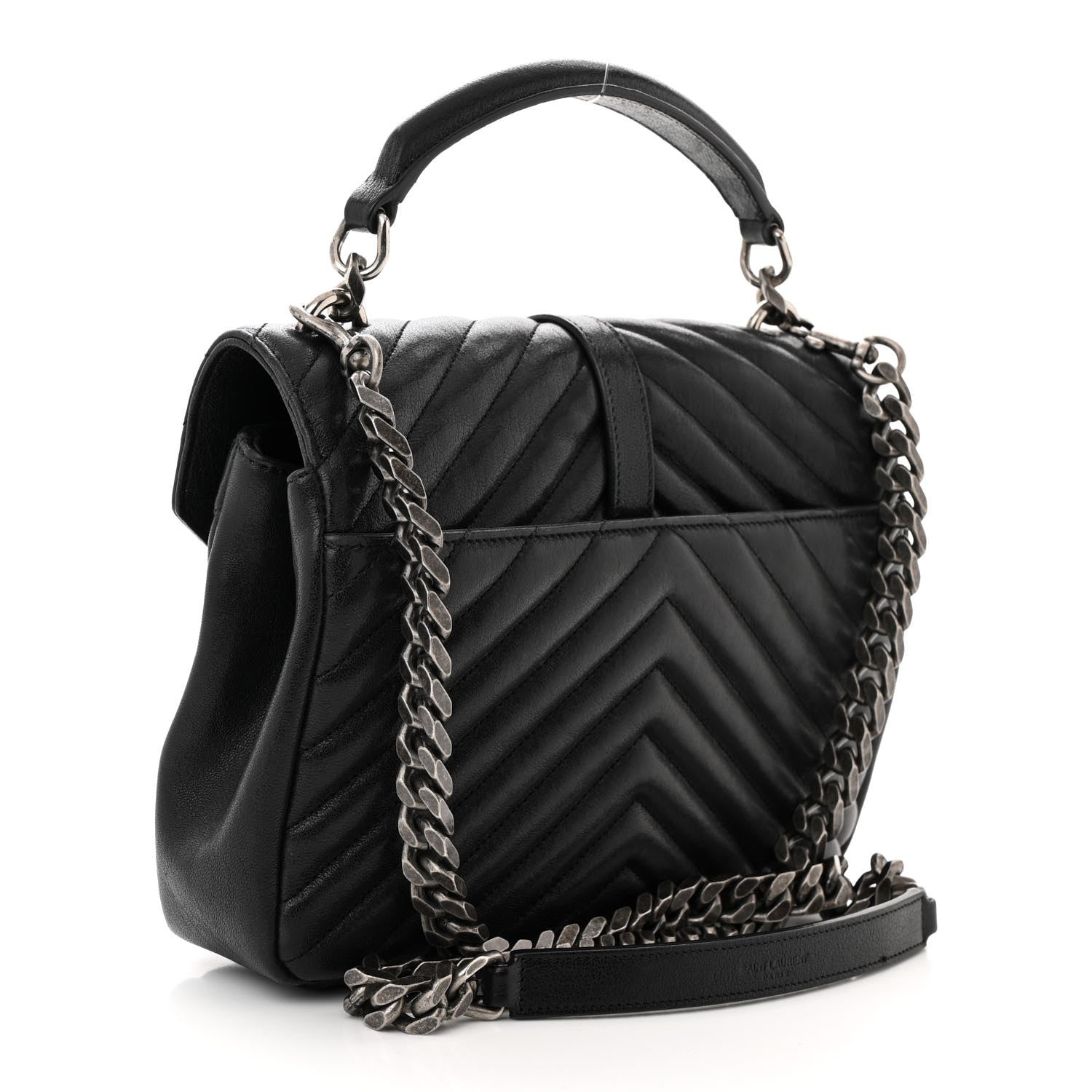 Saint Laurent Sheepskin Matelasse Chevron Monogram Medium College Bag Black 3 of 10