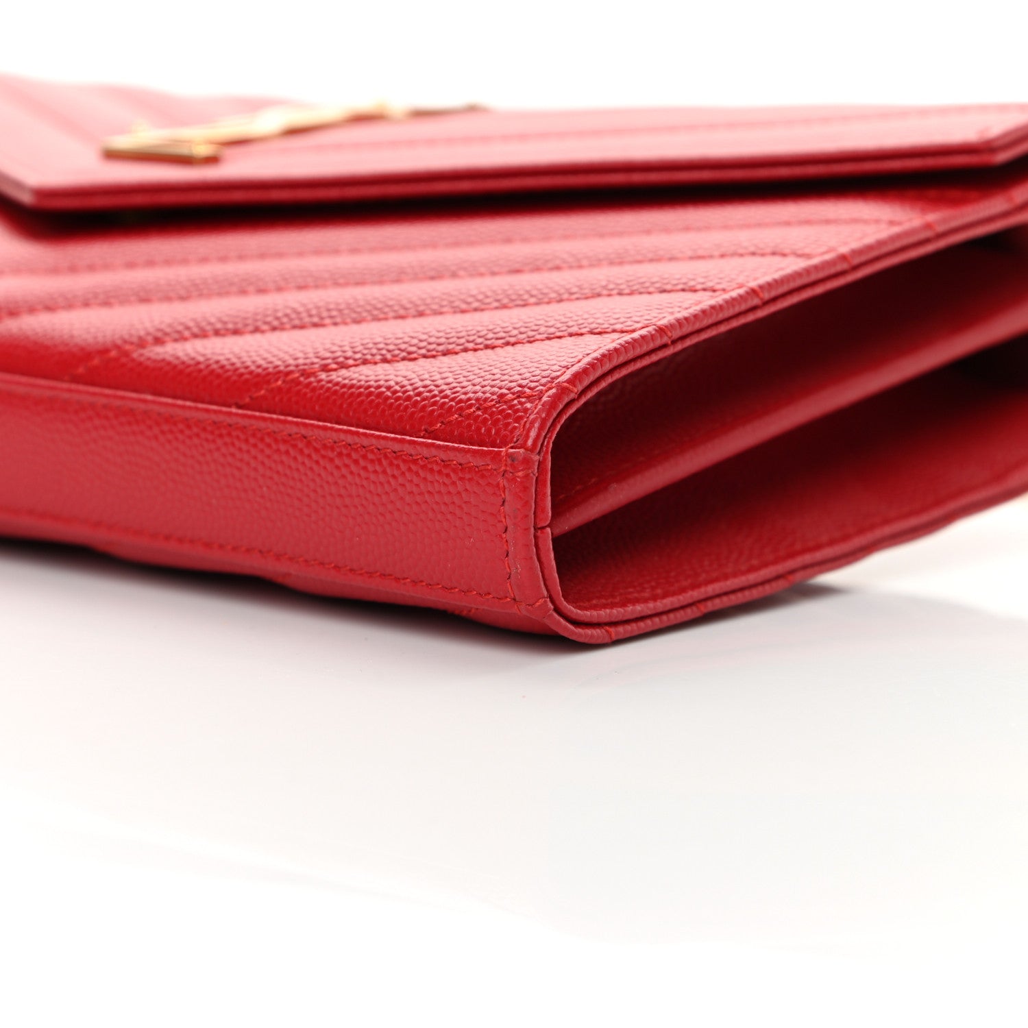 Saint Laurent Grain De Poudre Matelasse Chevron Monogram Chain Wallet New Red 10 of 10