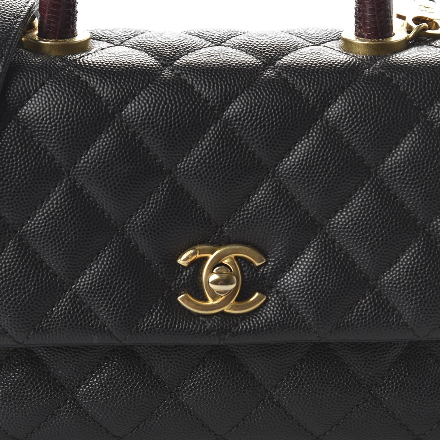Caviar Lizard Embossed Quilted Mini Coco Handle Flap Black