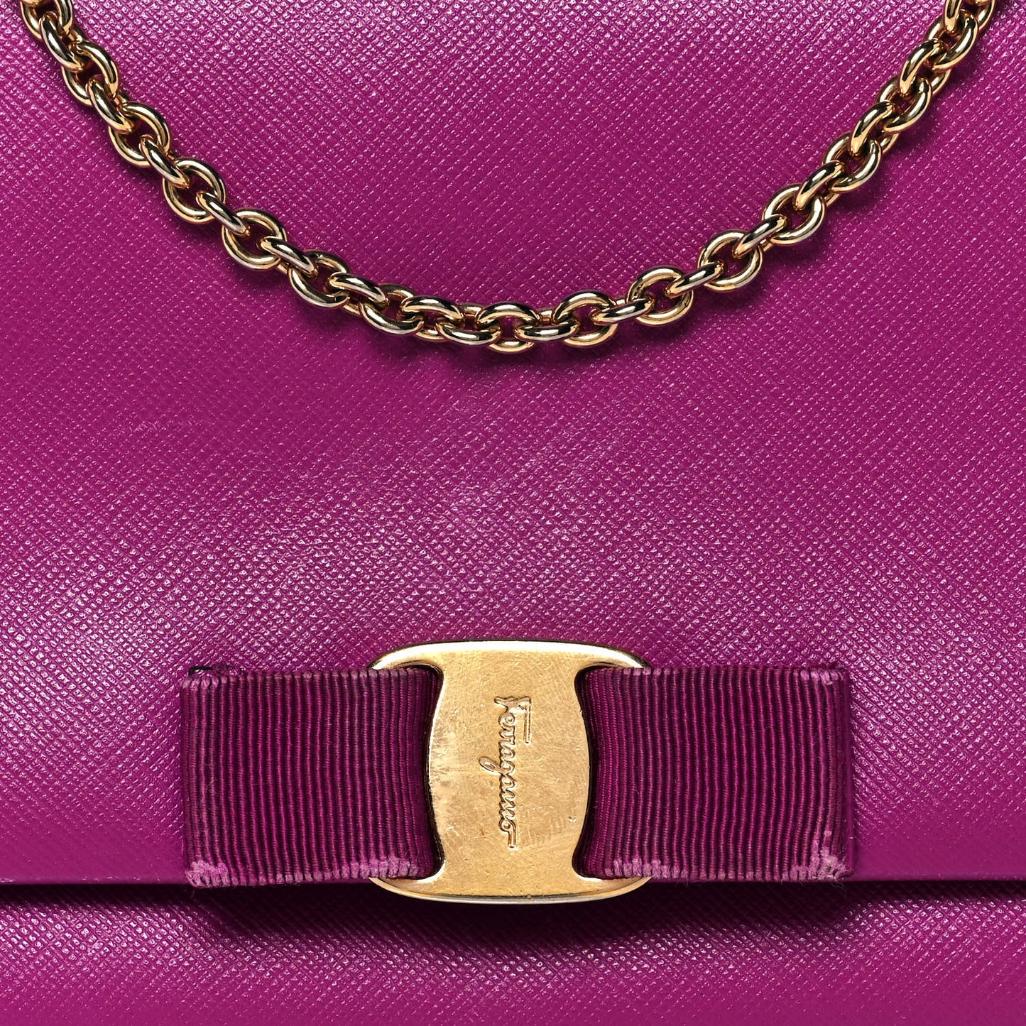 Hammered Calfskin Vara Chain Flap Crossbody Purple