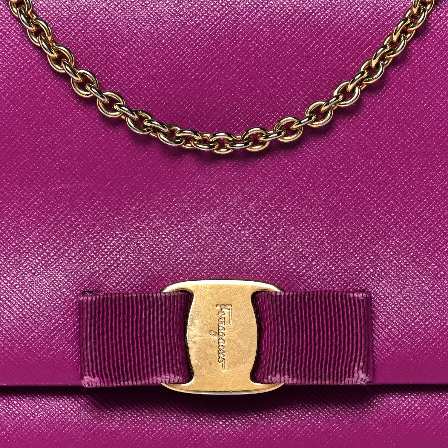 Salvatore Ferragamo Hammered Calfskin Vara Chain Flap Crossbody Purple 7 of 14