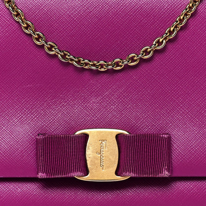Salvatore Ferragamo Hammered Calfskin Vara Chain Flap Crossbody Purple 7 of 14