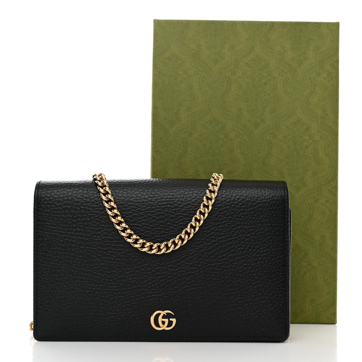 Calfskin Mini GG Marmont Chain Wallet Black