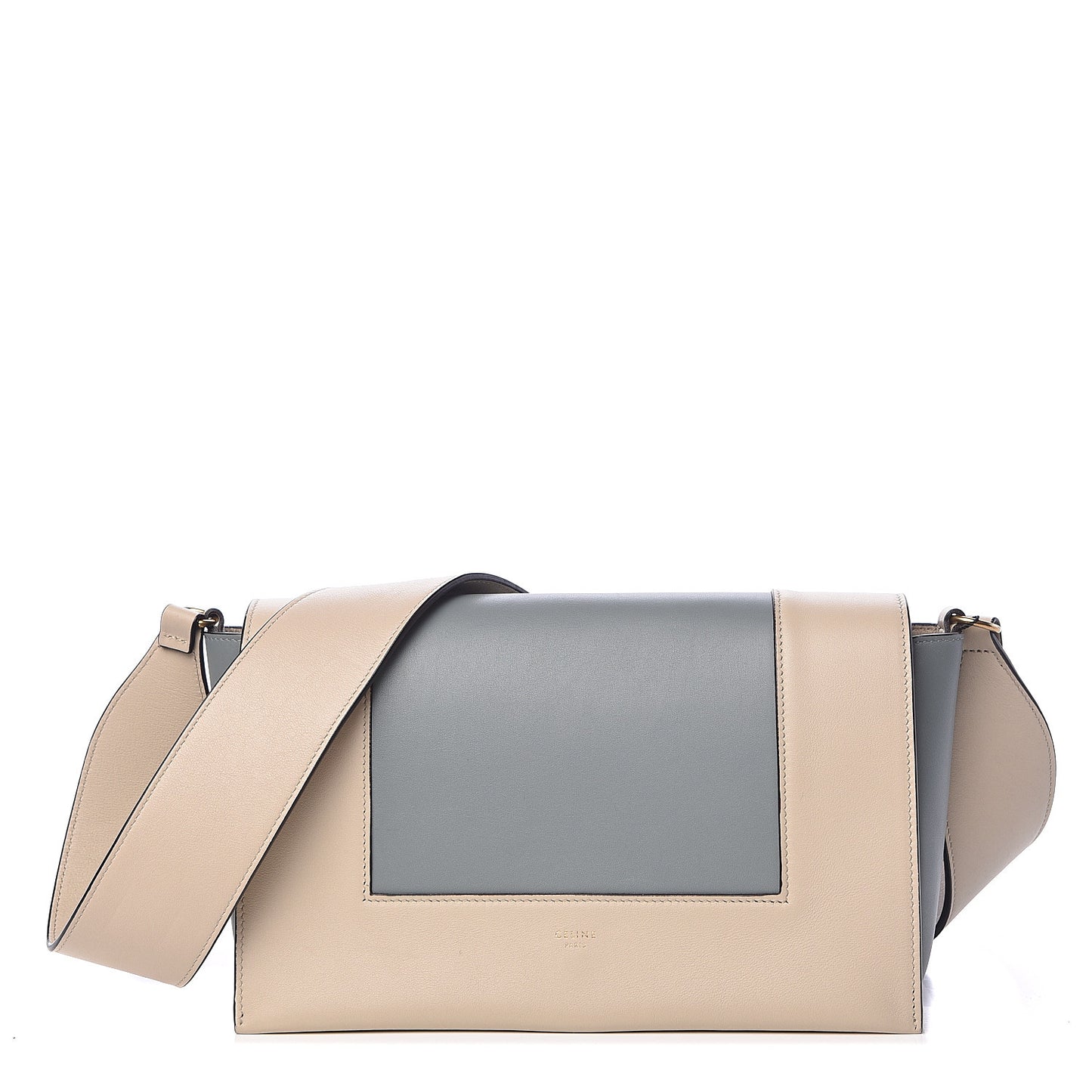 Shiny Smooth Calfskin Medium Frame Shoulder Bag Grege Storm
