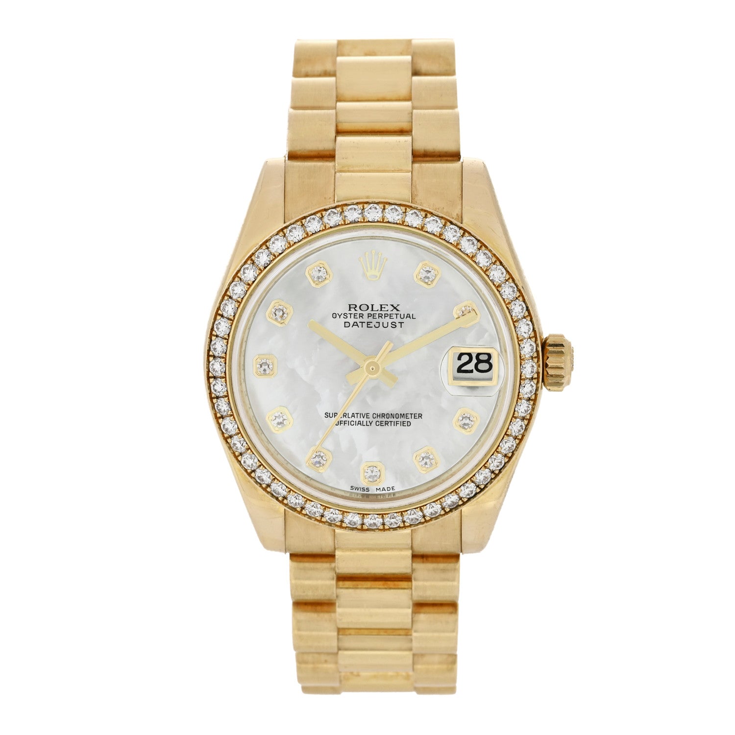 Rolex 18K Yellow Gold Diamond Bezel Mother of Pearl 31mm Datejust President Watch 178288 1 of 4