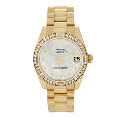 Rolex 18K Yellow Gold Diamond Bezel Mother of Pearl 31mm Datejust President Watch 178288 1 of 4