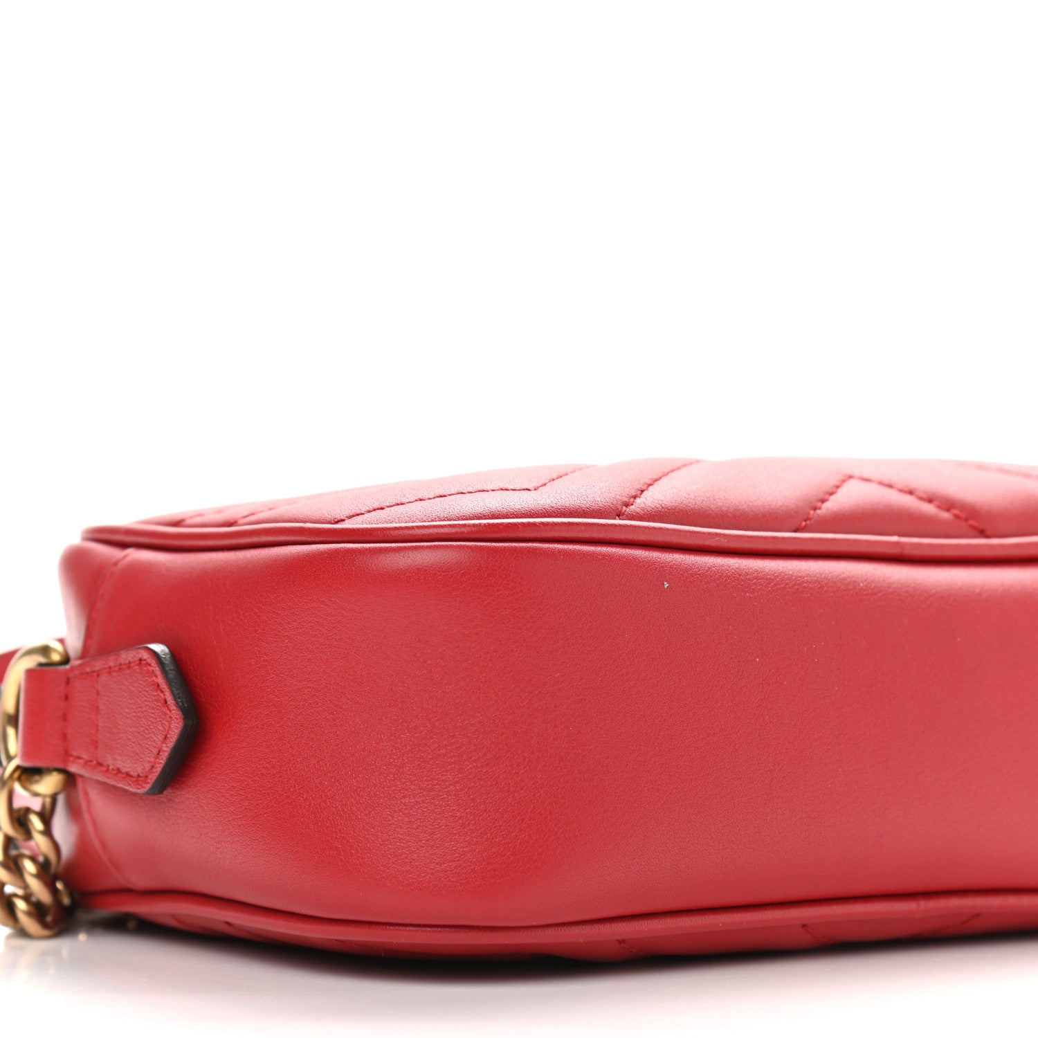 Gucci Calfskin Matelasse Mini GG Marmont Chain Shoulder Bag Hibiscus Red 8 of 9