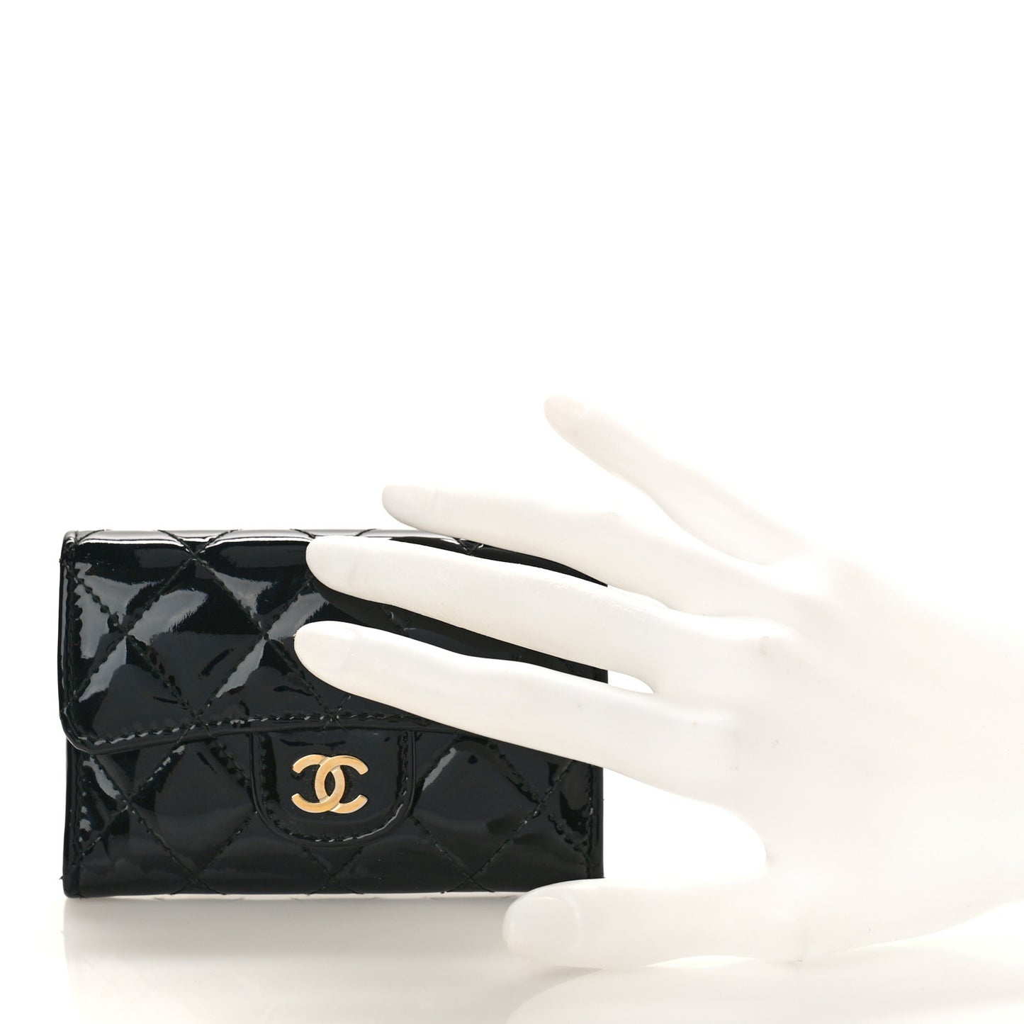 Patent Quilted Flap Card Holder Black