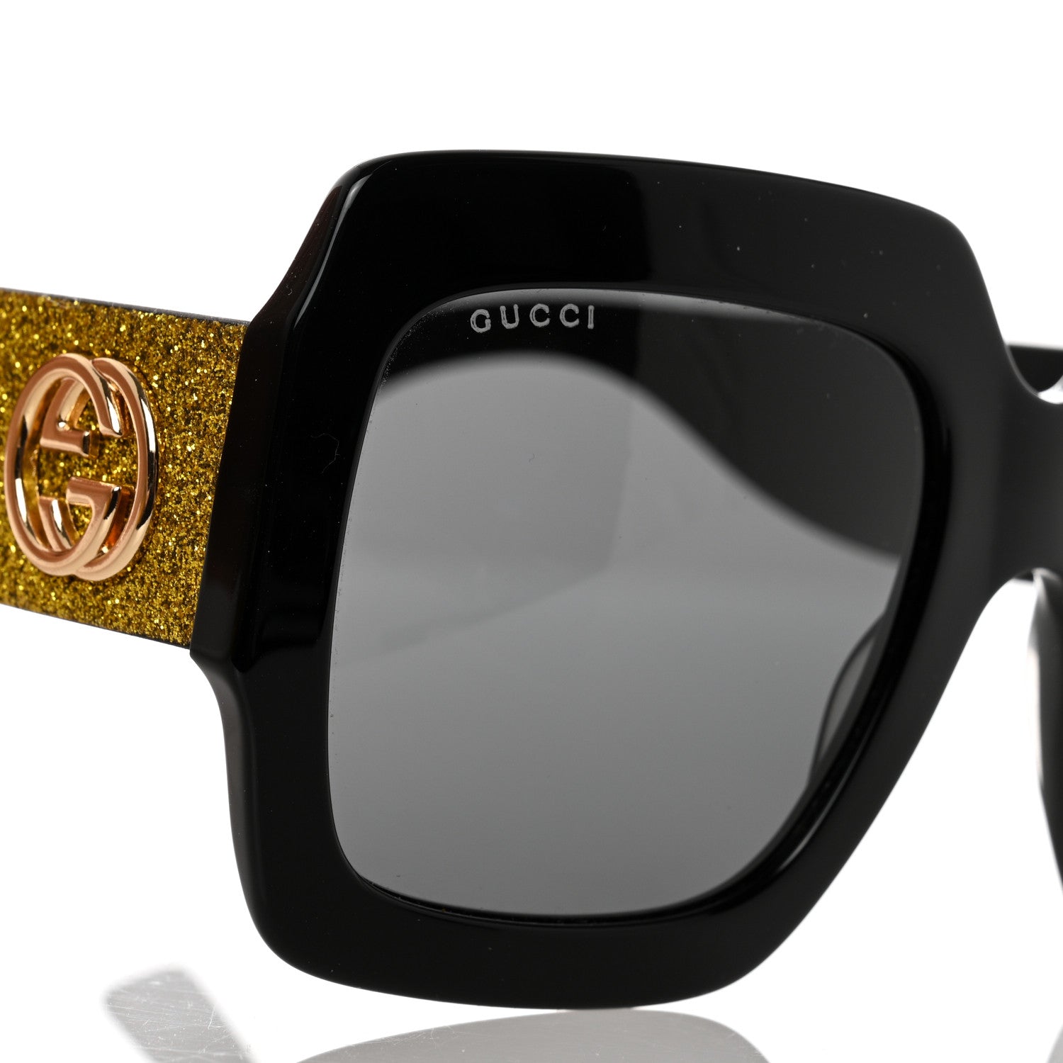 Gucci Square Frame GG0102S Sunglasses Glitter Gold 7 of 8