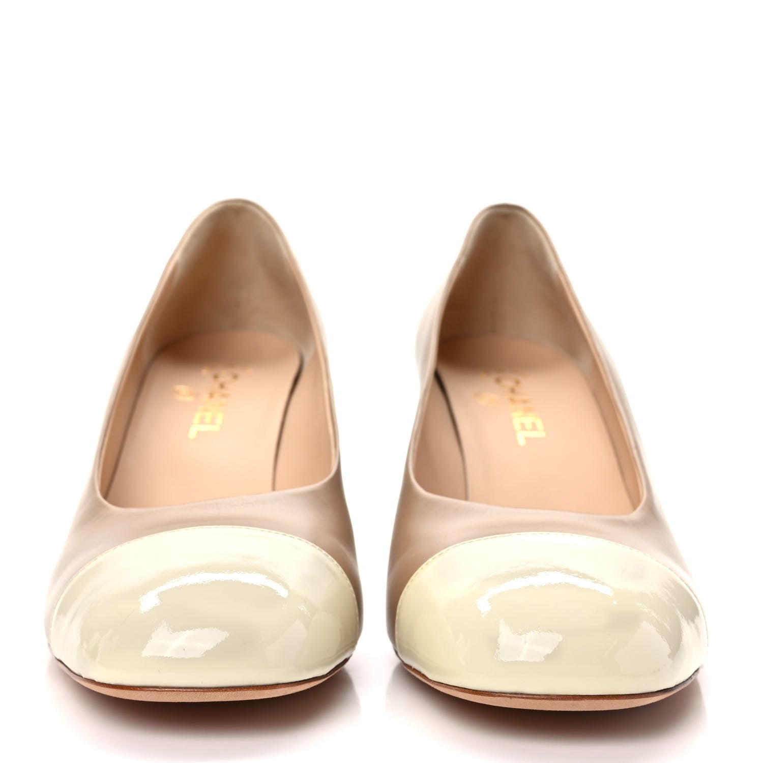 Chanel Lambskin Patent Cap Toe Pumps 41 Beige White 2 of 8