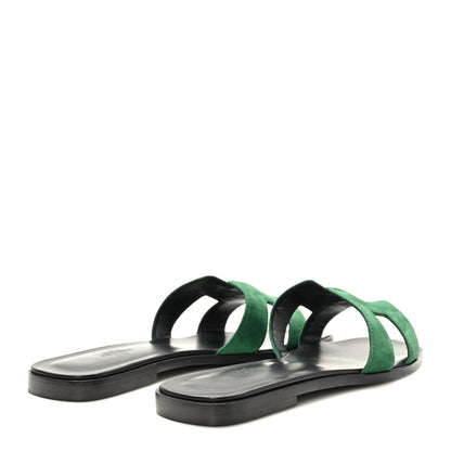 Hermes Suede Goatskin Oran Sandals 39.5 Vert Electrique 4 of 9