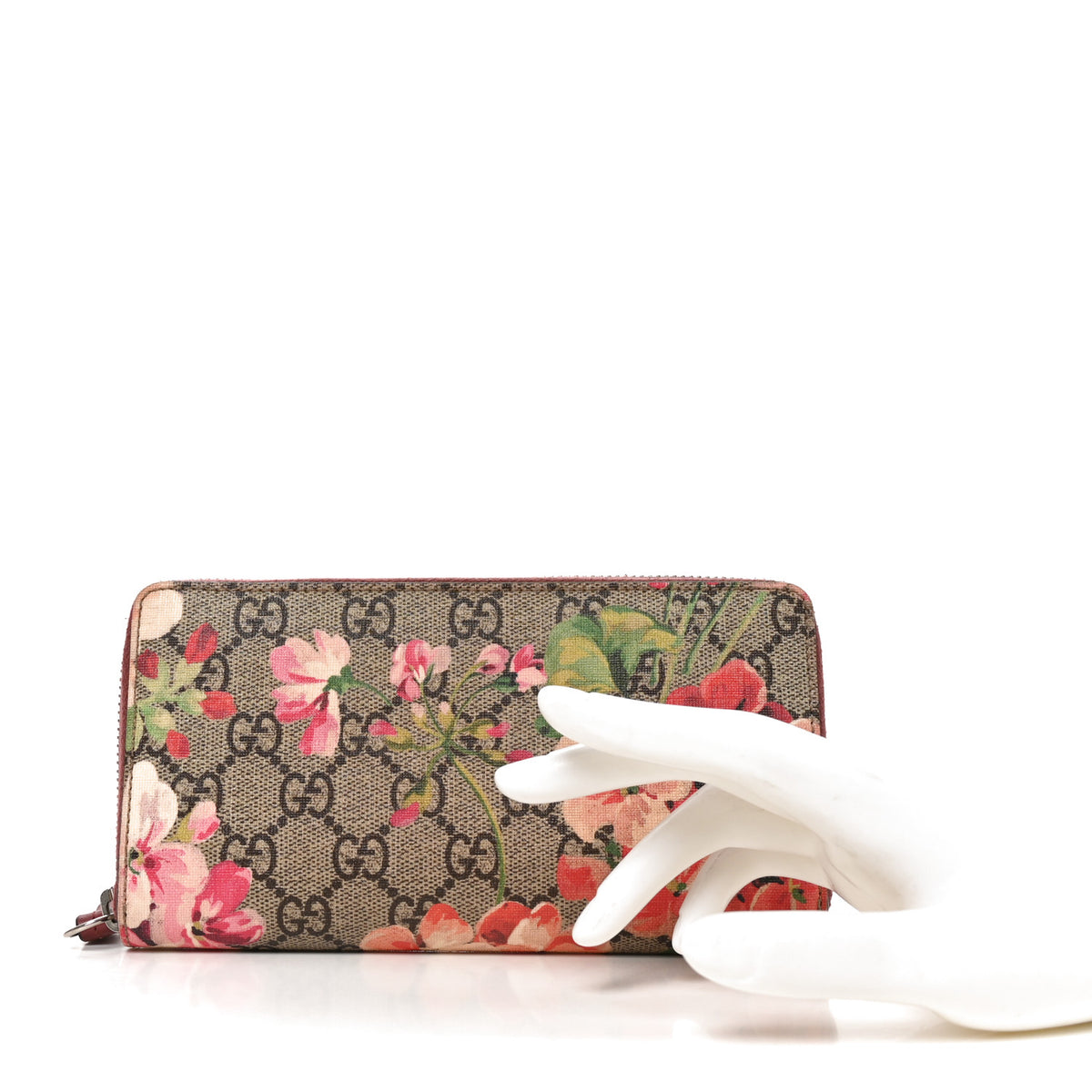 Gucci GG Supreme Monogram Blooms Zip Around Wallet Beige Multicolor Dry Rose 2 of 8