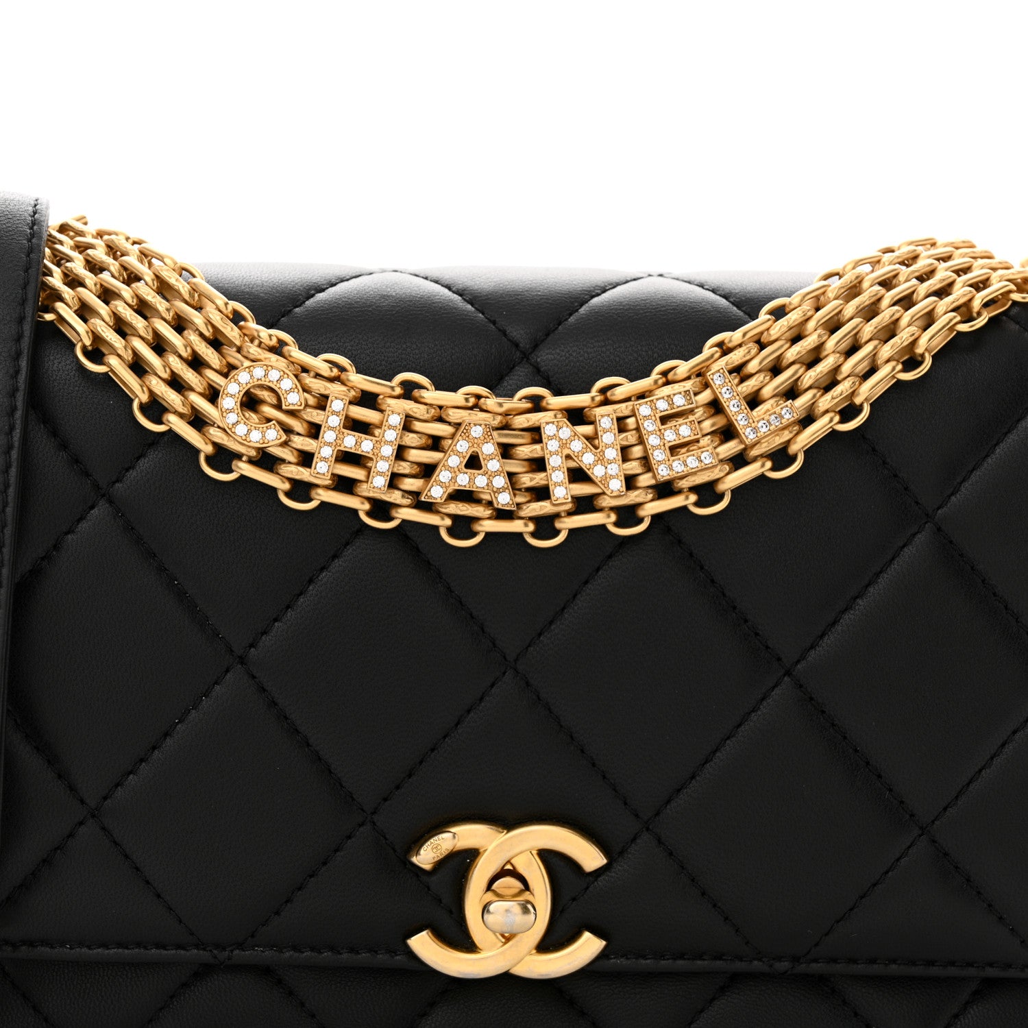 Chanel Lambskin Quilted CC Crystal Logo Chain Flap Black 8 of 12