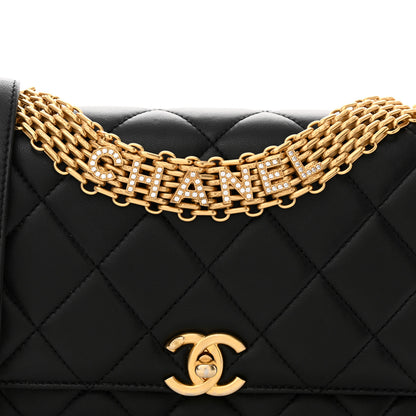 Chanel Lambskin Quilted CC Crystal Logo Chain Flap Black 8 of 12