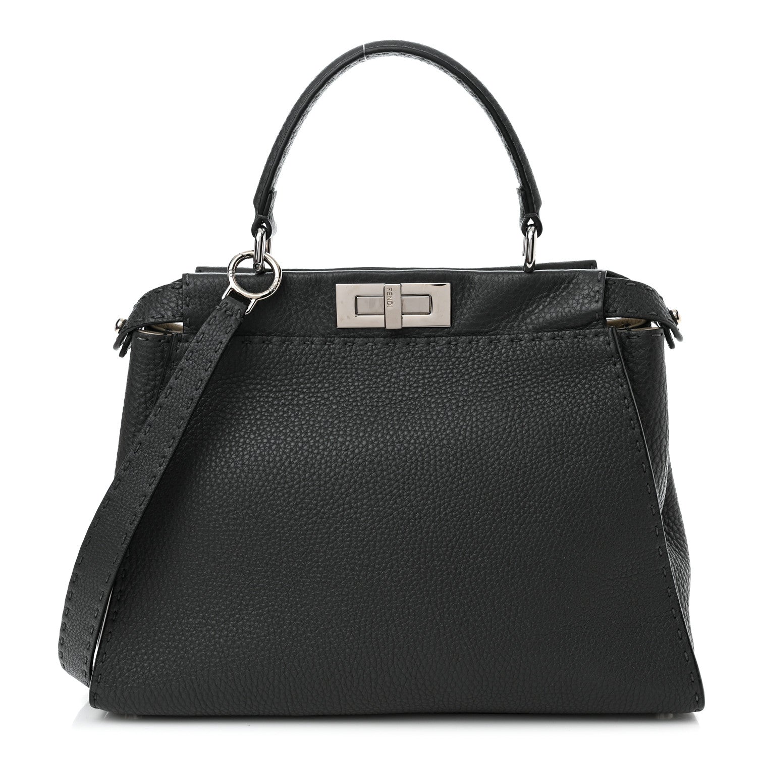 Fendi Cuoio Romano Selleria Bi-Color Medium Peekaboo Iconic Satchel Asfalto Latte 1 of 10