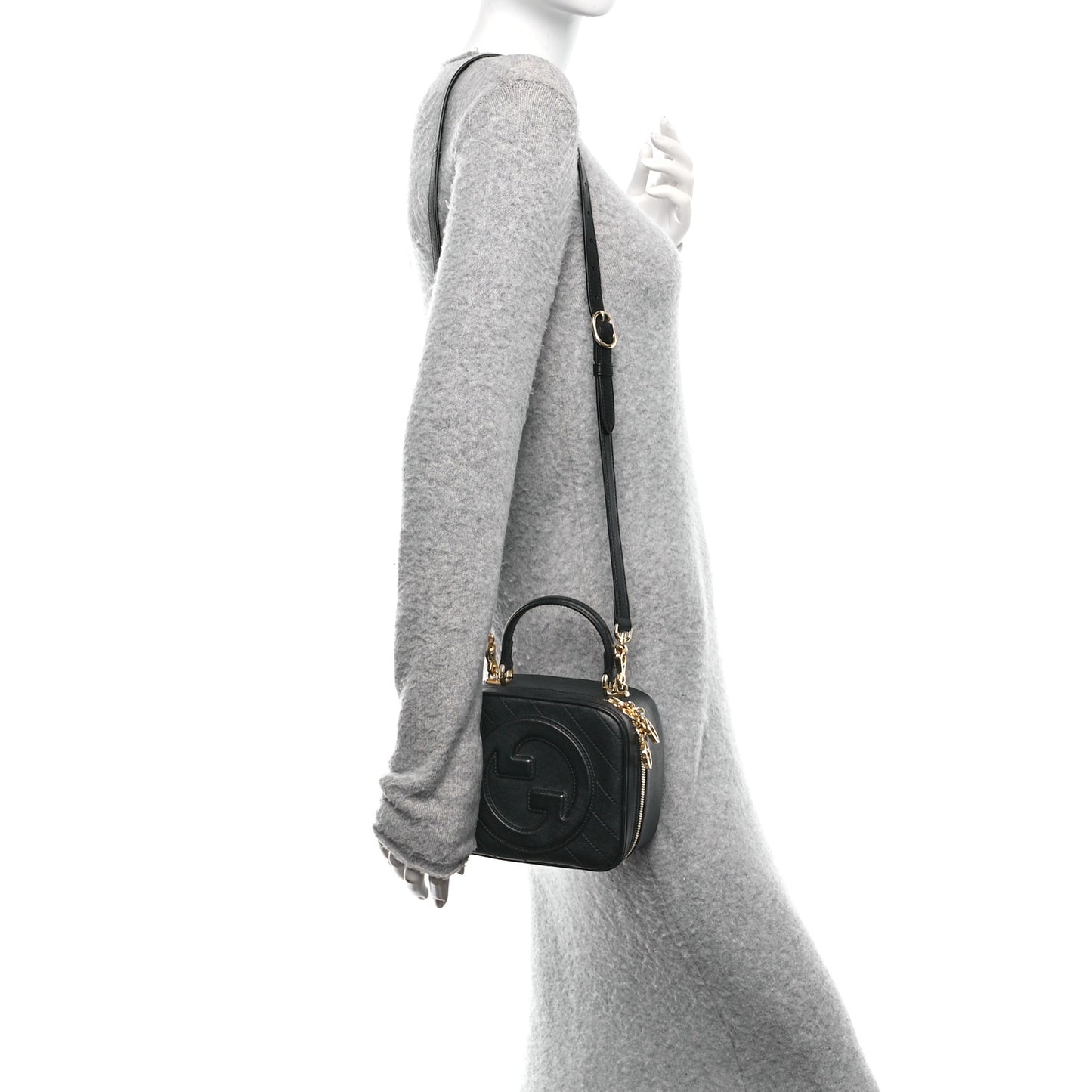 Sakai Be Green Calfskin Diagonal Stitched Blondie Top Handle Bag Black