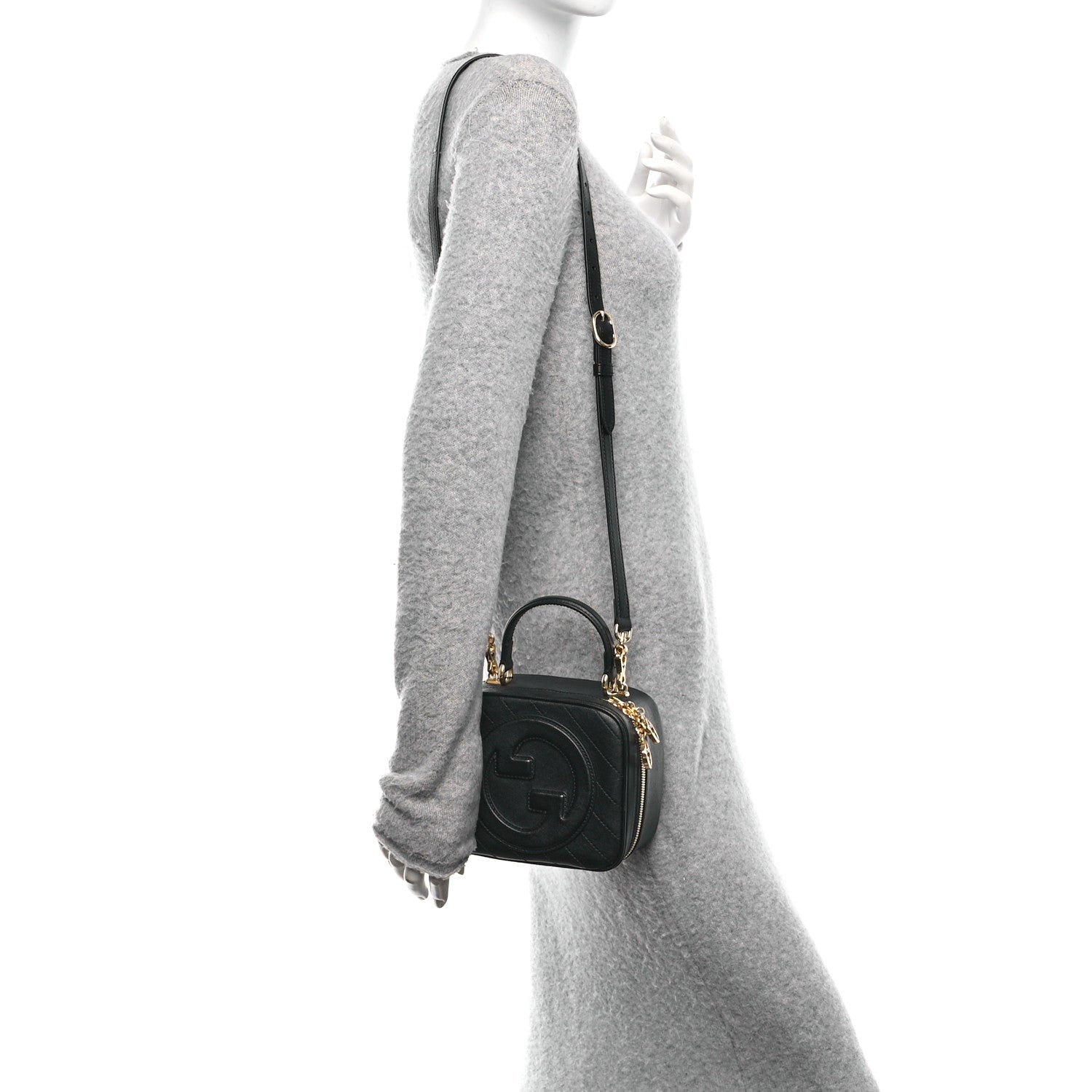 Gucci Sakai Be Green Calfskin Diagonal Stitched Blondie Top Handle Bag Black 2 of 10