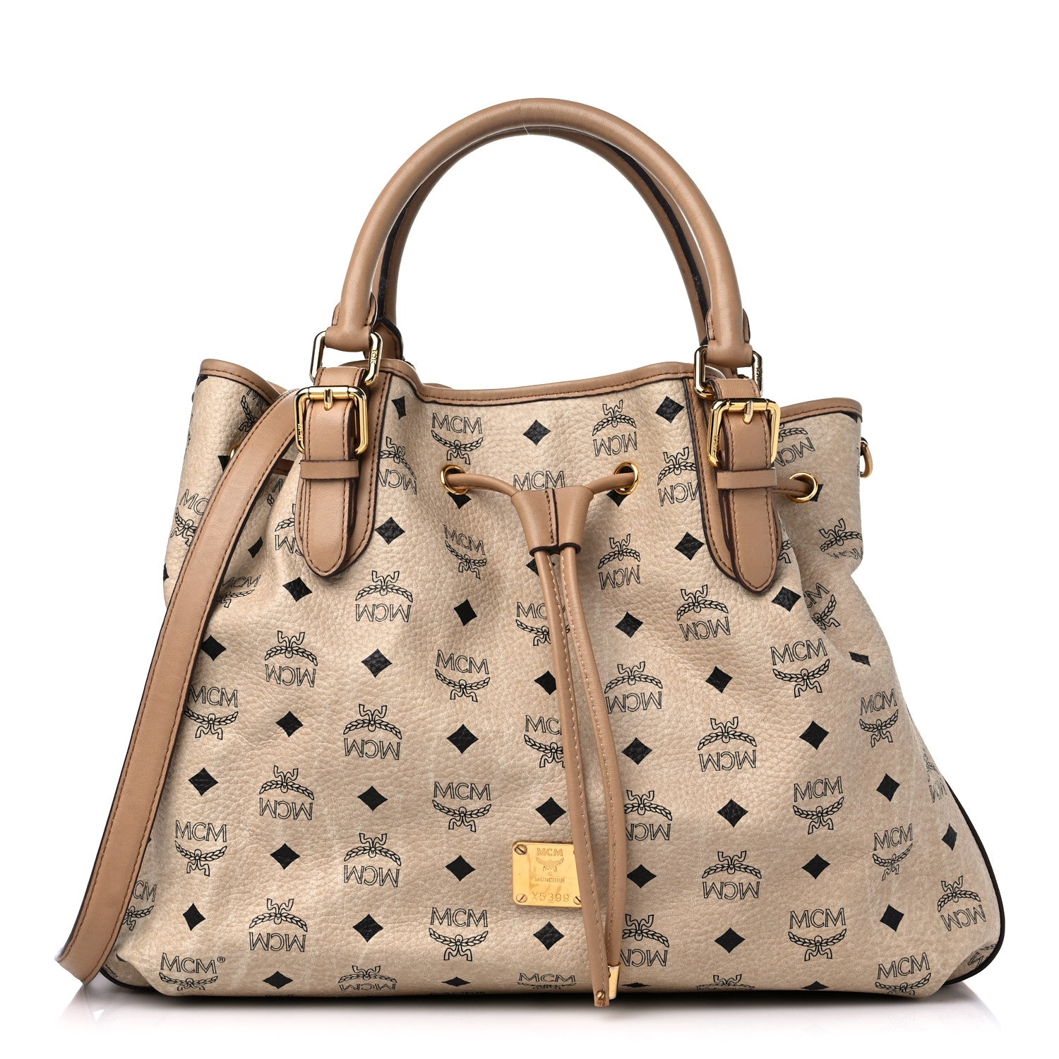 MCM Visetos Drawstring Bucket Bag Beige 1 of 15