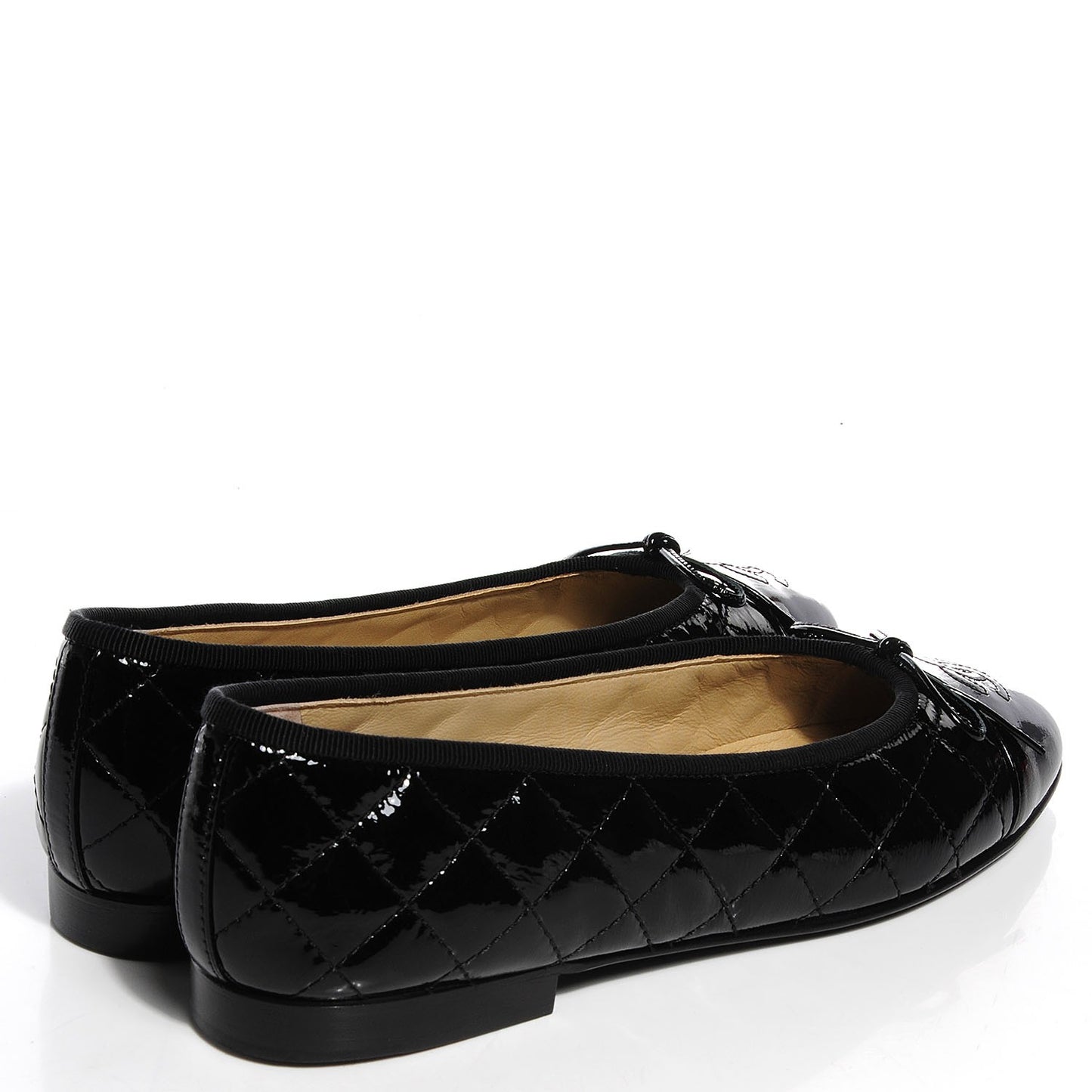 Patent Quilted Cap Toe Ballerina Flats 39 Black