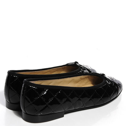 Chanel Patent Quilted Cap Toe Ballerina Flats 39 Black 4 of 8