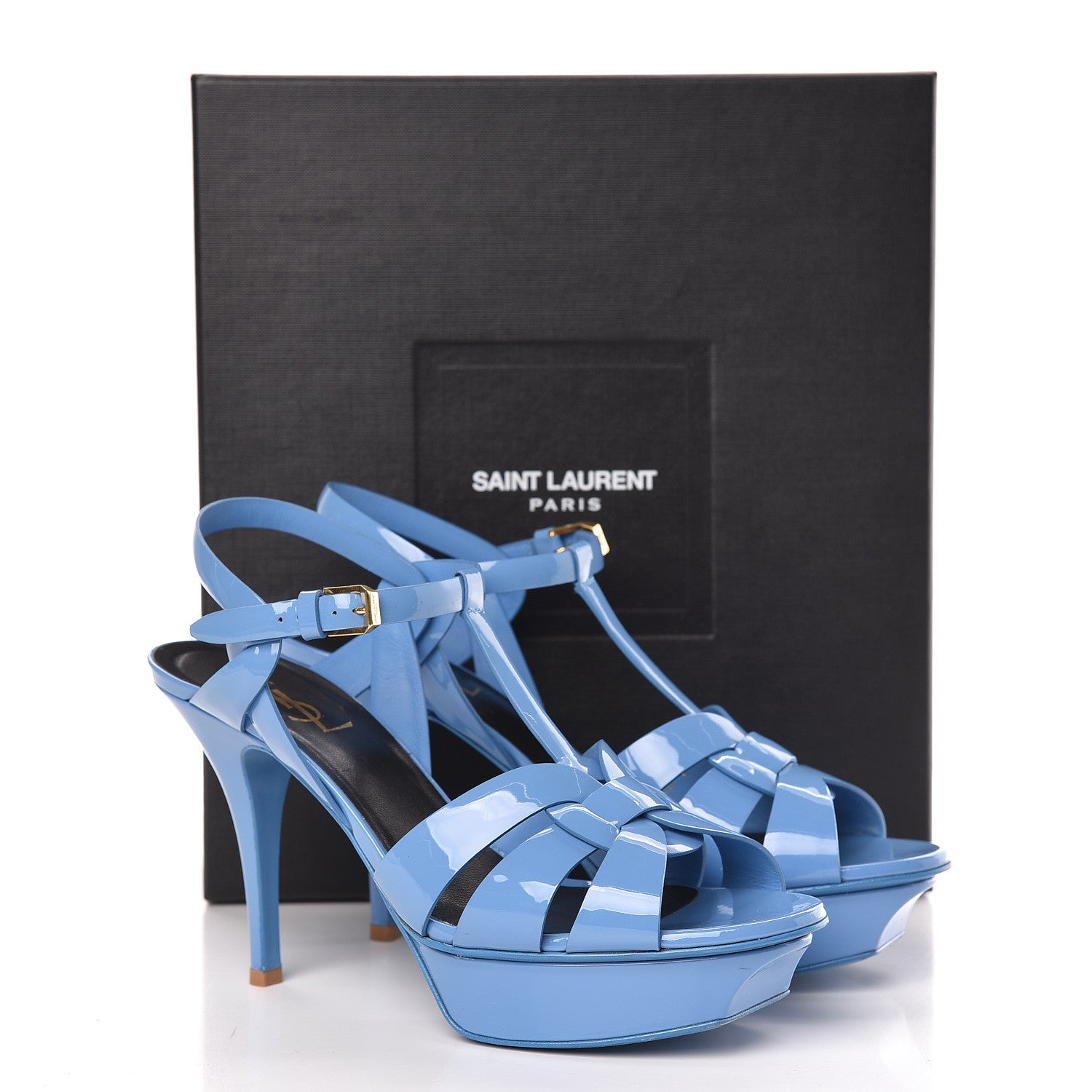 Saint Laurent Patent Tribute 75 Platform Sandals 39.5 Blue Clair 12 of 12