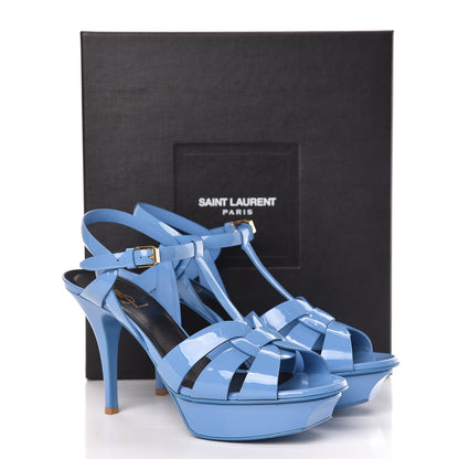 Saint Laurent Patent Tribute 75 Platform Sandals 39.5 Blue Clair 12 of 12