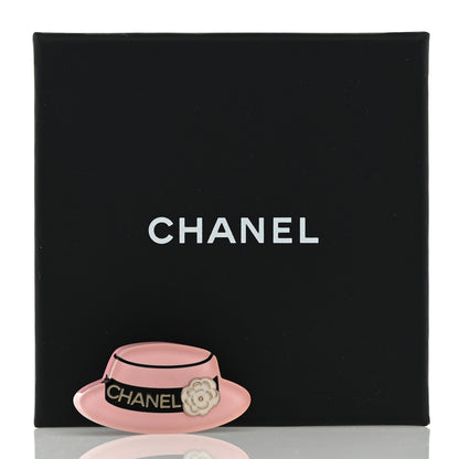 Chanel Resin Icon Manga Hat Brooch Pink White Gold 4 of 4