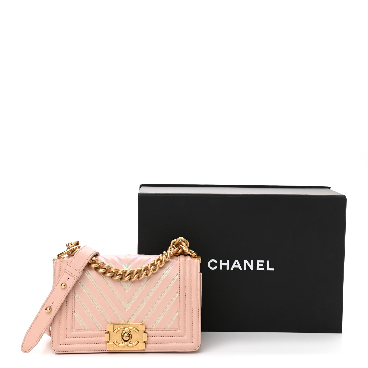 Chanel Calfskin Painted Chevron Embossed Small Boy Flap Ivory 13 of 13