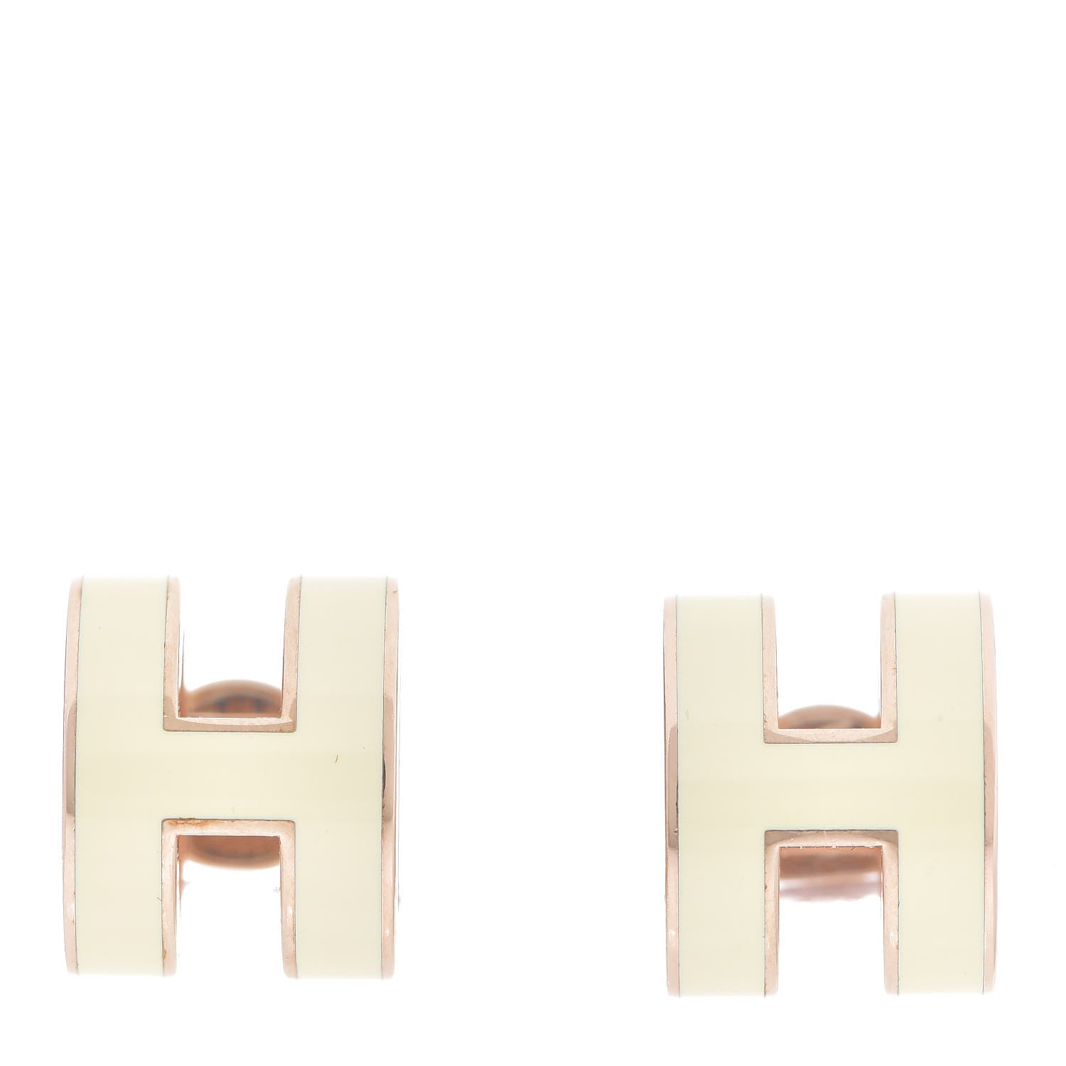 Hermes Rose Gold Lacquered Pop H Earrings Ecru 1 of 3