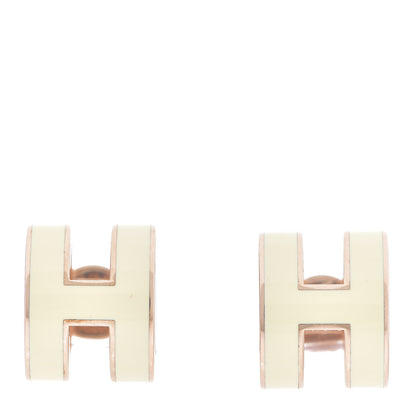 Hermes Rose Gold Lacquered Pop H Earrings Ecru 1 of 3