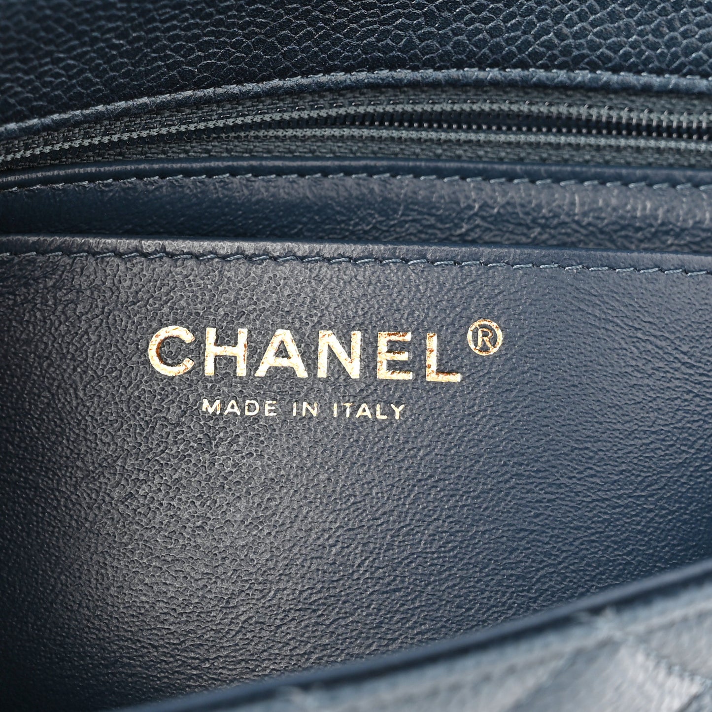 Iridescent Caviar Quilted Mini Rectangular Flap Dark Blue