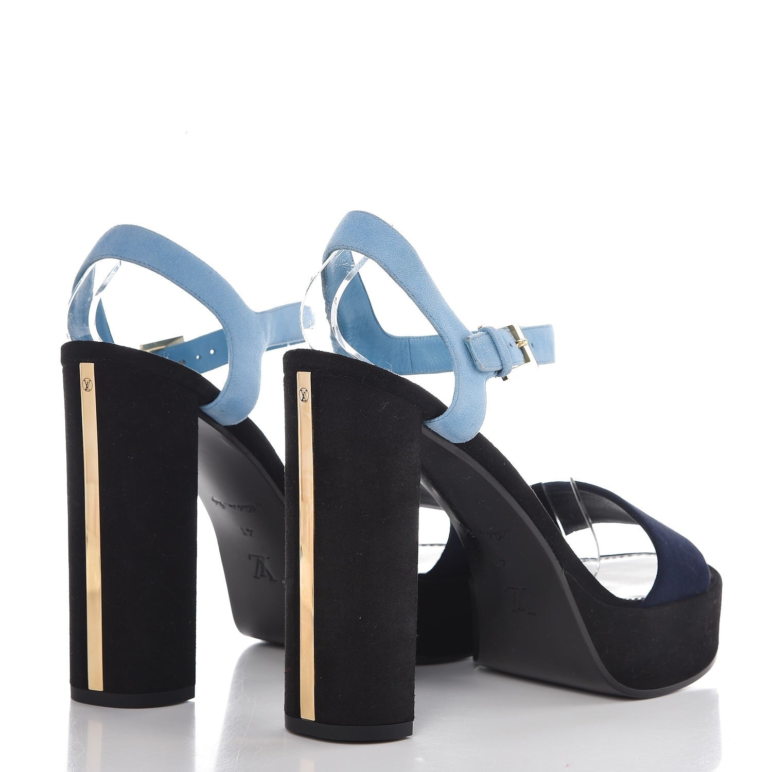 Louis Vuitton Suede Baby Goat Flamingo Sandals 41 Black Blue 4 of 9