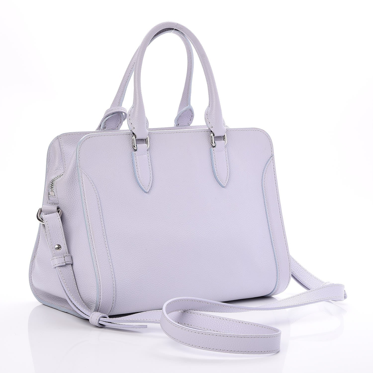 Alexander McQueen ALEXANDER MCQUEEN Pebbled Calfskin Small Skull Padlock Zip Around Tote Lavender 3 of 7