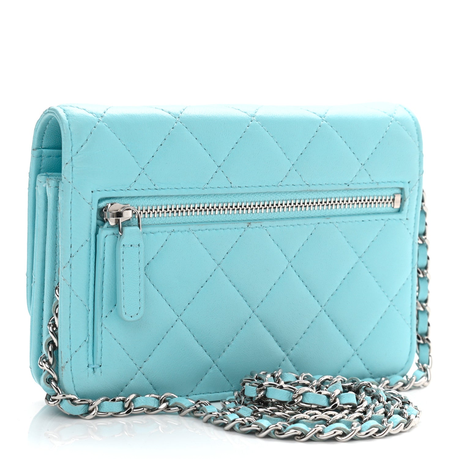 Chanel Lambskin Quilted Mini Wallet On Chain WOC Neon Blue 2 of 11