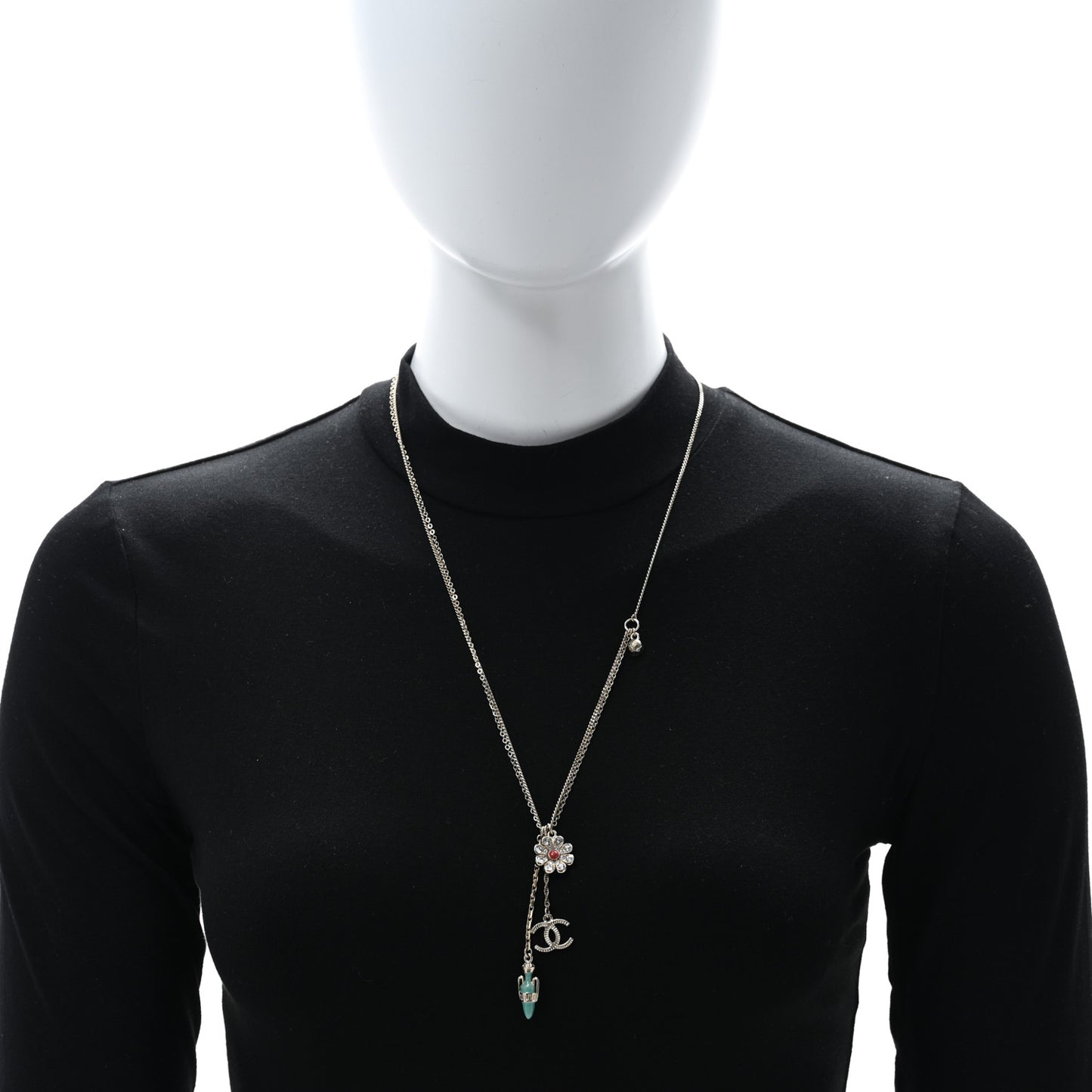 Pearl Bead CC Flower Necklace Silver Multicolor