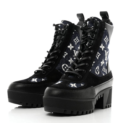 Louis Vuitton Denim Calfskin Metropolis Flat Ranger Boot 37 Navy Blue 3 of 9