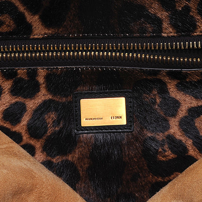Fendi Calfskin Calf Hair Leopard Print Large Peekaboo Iconic Satchel Black 4 of 13